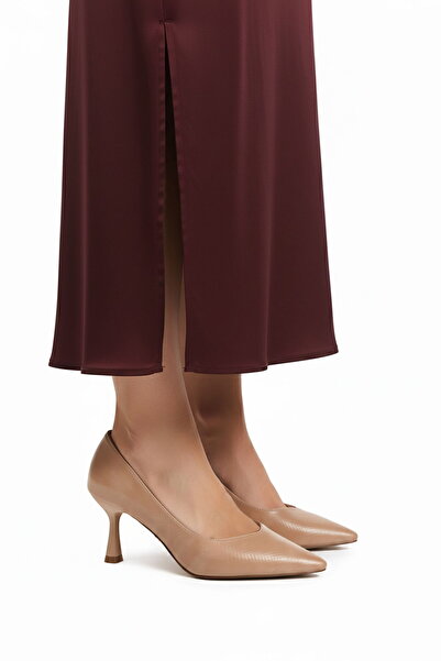 Aspor Beige Wrinkled Women's Heeled Shoes