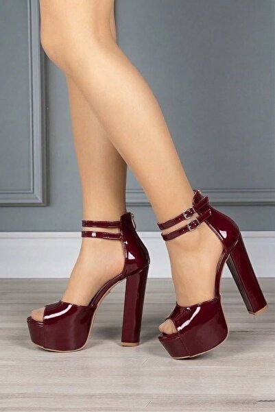 Tarz Topuklar Libby Burgundy Patent Leather Platform Shoes