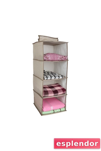 esplendor Closet Organizer Foldable Multi-Purpose 4-Compartment Striped Cloth...