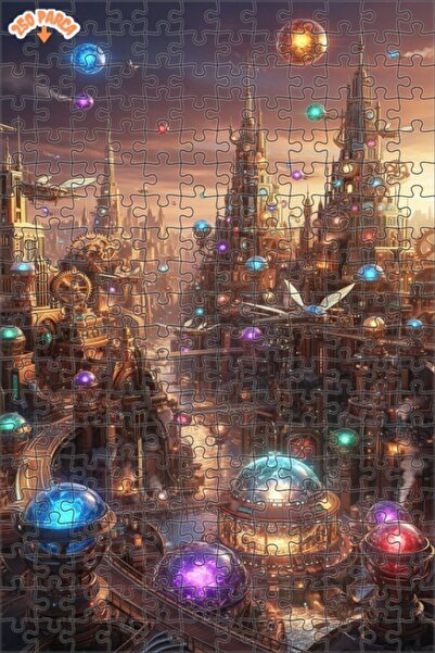 Esranın Dünyası Steam City Sparkle Double-Layer Framed Wooden Puzzle 250 Piec...