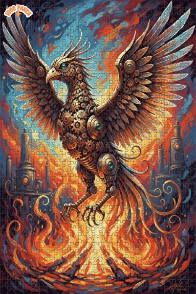 Esranın Dünyası Mechanical Phoenix Rise of Fire Oil Painting Double-Deck Fram...