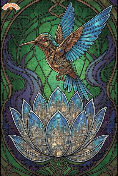 Esranın Dünyası Mechanical Hummingbird and City Baptism Flower Stained Glass ...