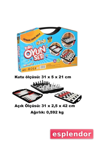 esplendor مجموعة ألعاب تورو 3 في 1 مع حقيبة شطرنج - لعبة الداما - الطاولة