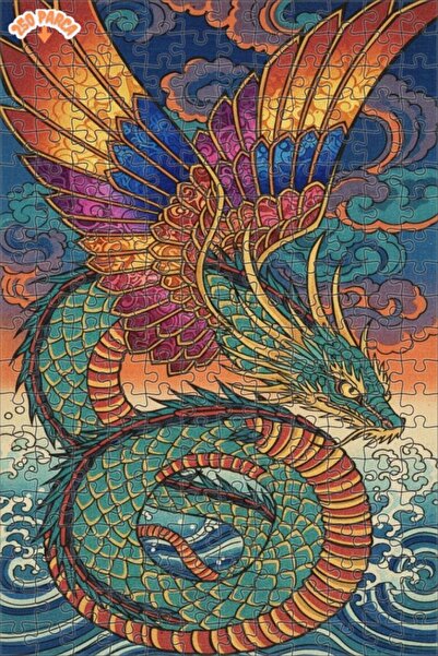 Esranın Dünyası Asian Dragon Watercolor Look Wooden Puzzle with Double-Layer ...