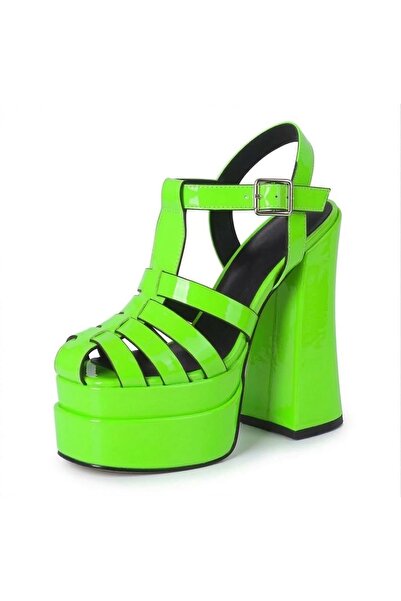 Tarz Topuklar Γυναικεία παπούτσια Camila Neon Green λουστρίνι με διπλή πλατφόρμα