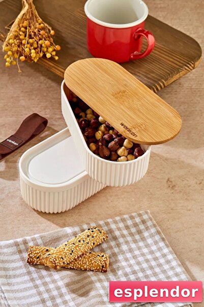 esplendor 1000ml Wooden Lid Lunch Box Set of 2 Diet Nutrition Box Bamboo Stor...