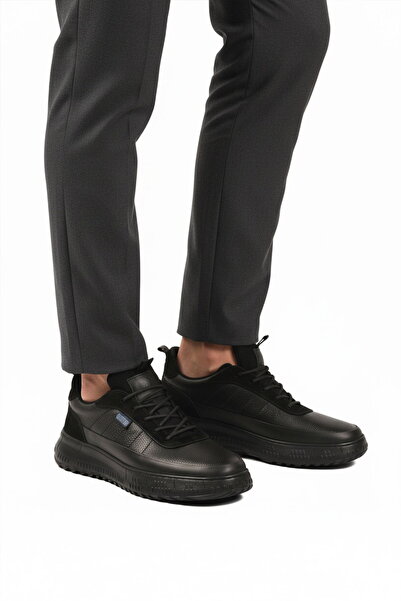 Scootland Black Genuine Leather Lace-Up Men's Casual Shoes