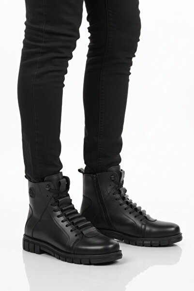 Aspor Black Genuine Leather Fur Men's Classic Boots