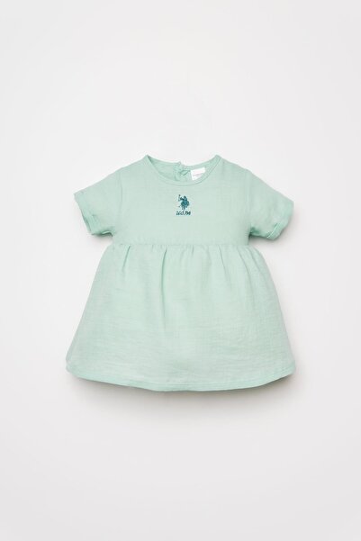 U.S. Polo Assn. Baby Girl Muslin Dress 100% Cotton – Summer, Breathable Fabric