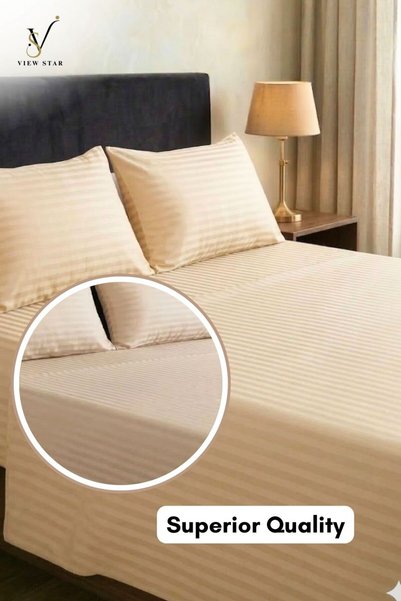 View star 3-Piece Striped Fitted Bed Sheet Set with 2 Pillowcases, Soft Breathable Bedding