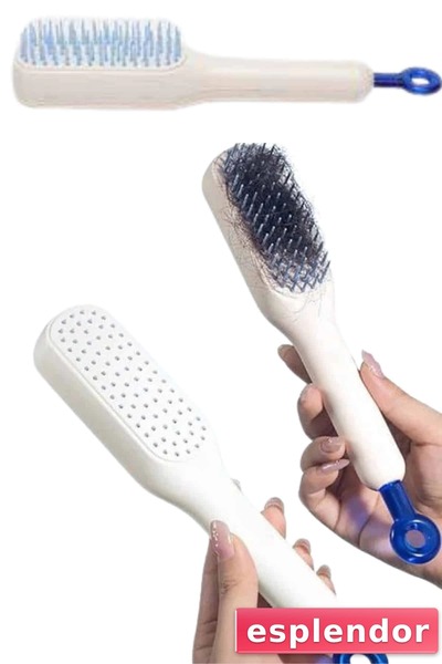 esplendor Self Cleaning Automatic Key Hair Comb Detangling Massage Brush Sili...
