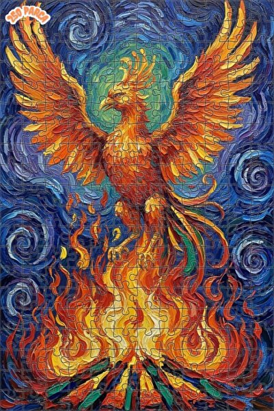 Esranın Dünyası Flaming Phoenix Oil Painting Look Double Layer Framed Wooden ...