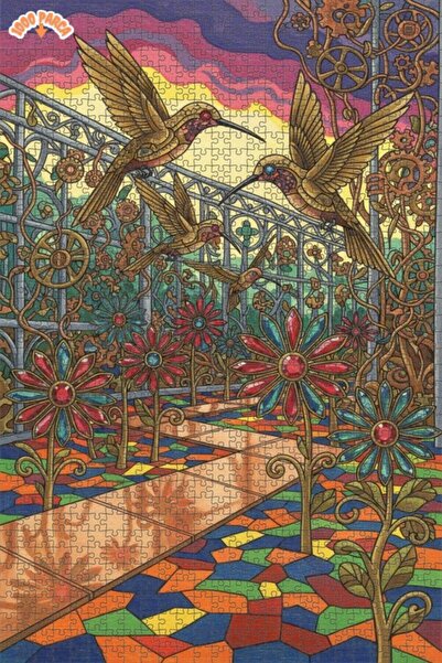 Esranın Dünyası Mechanical Hummingbirds Artwork Double-Layer Framed Wooden Pu...