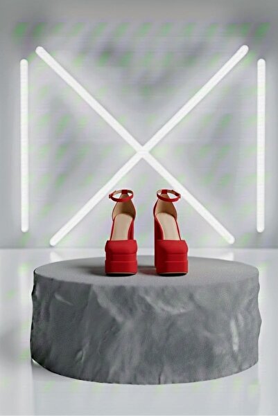 Tarz Topuklar Figooo Red Suede Double Platform Block Heel Women's Shoes / Ank...