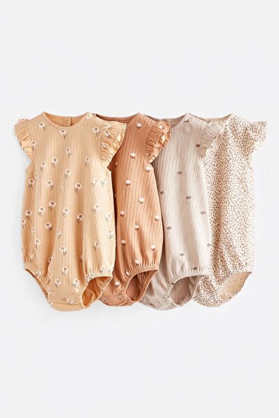 Next Baby Cotton Pcs Cream Floral Print 4-Pack Romper