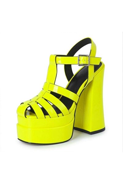 Tarz Topuklar Camila Neon Yellow Double Platform Design Women's Shoes
