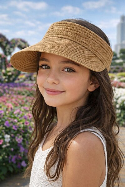 MARBERRY Pălărie pentru fete cu vizor din paie, culoare camel, 10-18 ani