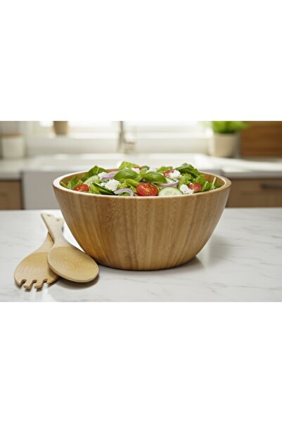 GRÜNBERG Set de boluri de salată cu 2 tacâmuri, bambus, Grunberg