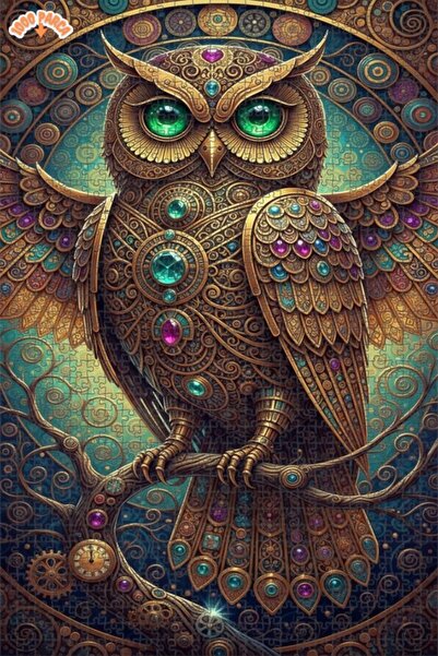 Esranın Dünyası Mysterious Mechanical Owl Oil Painting Look Double Layer Fram...