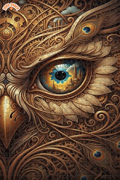 Esranın Dünyası Mystical Mechanical Owl Eye Oil Painting Lookalike Double-Lay...