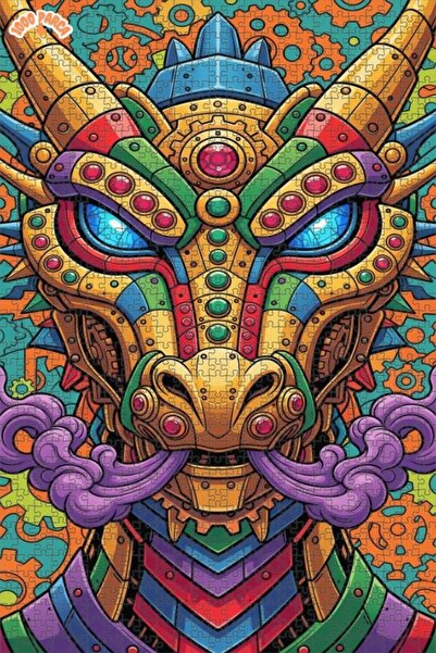 Esranın Dünyası Steampunk Dragon Art Double Layer Framed Wooden Puzzle 1000 P...