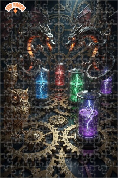 Esranın Dünyası لغز خشبي ميكانيكي على شكل برج الطاقة التنيني مزدوج الطبقات إط...