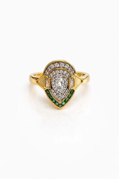 Angelovia Vintage Women's Steel Ring with Drop Stone Detail