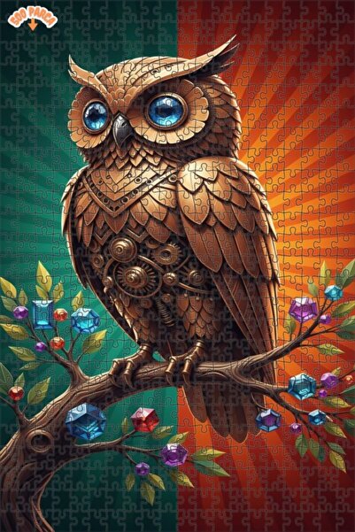 Esranın Dünyası Steampunk Mechanical Owl and Gem Tree Double-Layer Framed Woo...