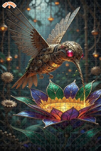 Esranın Dünyası Steam Powered Mechanical Hummingbird and Colorful Flower Oily...