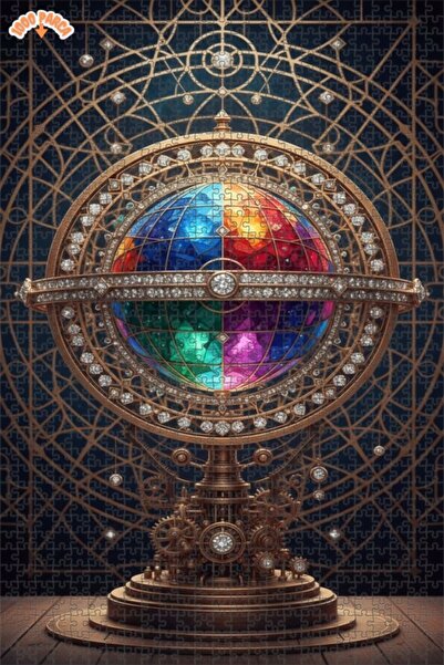 Esranın Dünyası Gold Plated Crystal Ball Armillary Sphere Art Puzzle 1000 Pie...