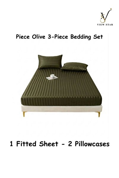 View star Viewstar 3-Piece Striped Fitted Bed Sheet Set with 2 Pillowcases, S...