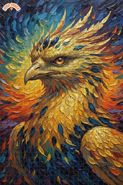 Esranın Dünyası Golden Eagle Oil Painting Lookalike Double-Layer Framed Woode...