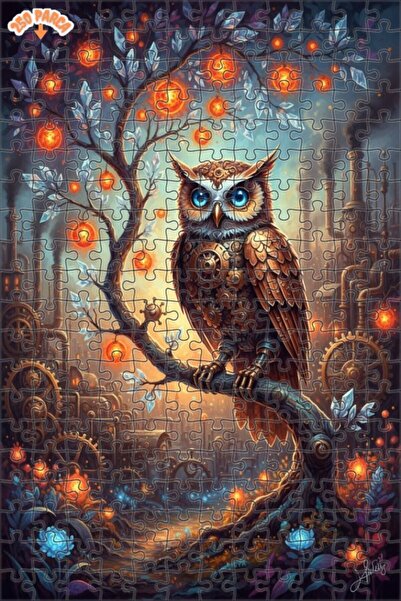 Esranın Dünyası Mechanical Owl Tree Double-Layer Framed Wooden Puzzle 250 Pie...