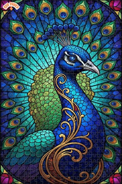 Esranın Dünyası Majestic Peacock Stained Glass Look Wooden Puzzle Double-Laye...