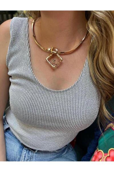 GLARE JEWELRY CO Zara Modeli Bakır Rengi Tasarım Vintage Görünümlü Choker Pas...