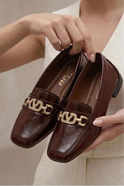 beelleshoe حذاء MOCCA BROWN من الجلد اللامع للنساء مقاس L حذاء لوفر من الجلد