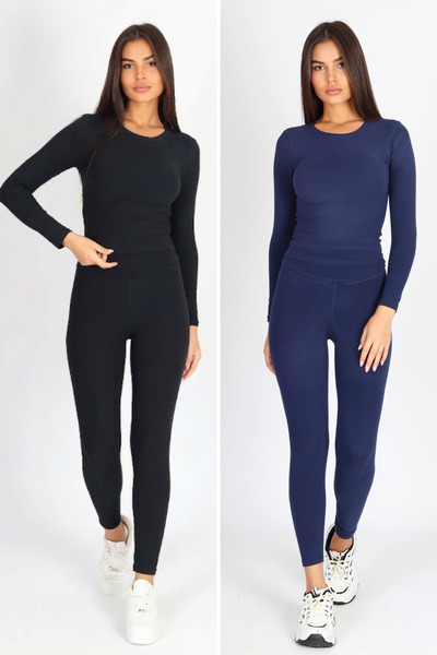 soft&basic Women's 2-Piece Long Sleeve Crew Neck Athlete Premium Fabric Leggi...