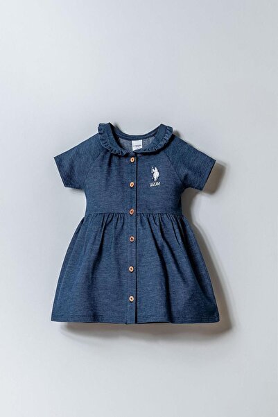 U.S. Polo Assn. Baby Girl Denim Dress Cotton Pieces Stretchy Fabrics Daily Ba...