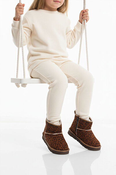 Cool Leopar Suede Fur-Lined Girl's Flat Boots
