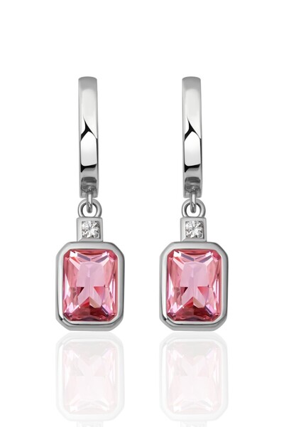 Azuris Silver 925 AYAR GÜMÜŞ PIRLANTA MONTUR OKTAGON PEMBE ZİRKON TAŞLI KÜPE