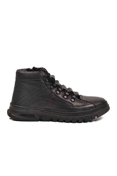 Aspor Black Genuine Leather Fur Zippered Men's Classic Boots