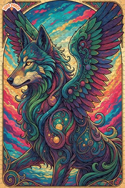 Esranın Dünyası Winged Wolf Art Double-Layer Framed Wooden Puzzle 1000 Pieces...