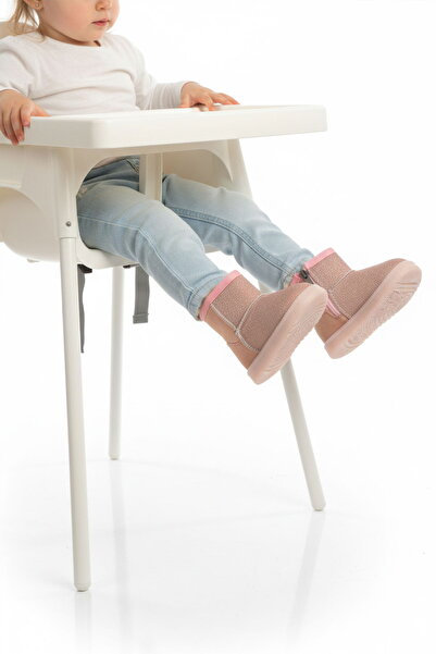 Aspor Pink Glittery Fur-Lined Zippered Baby Girl Flat Boots
