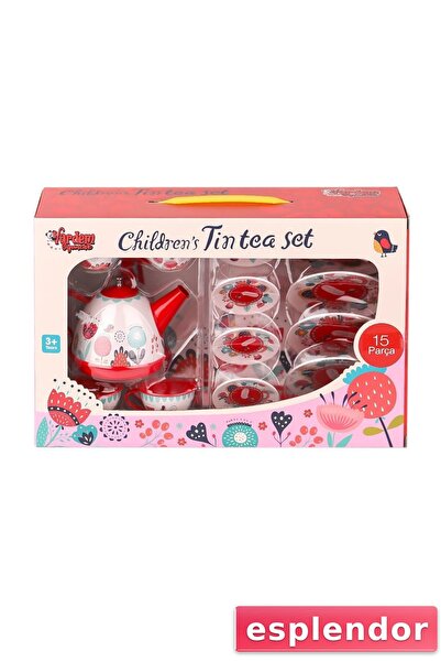 esplendor 998A-998B Flower Decorated Metal Tea Set 15 Pieces