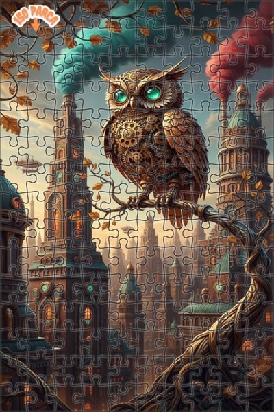 Esranın Dünyası Steam Engine Owl Double-Layer Framed Wooden Puzzle 150 Pieces...
