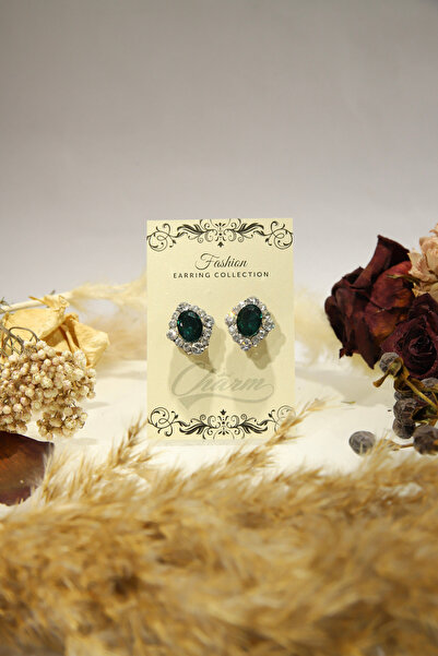 CHARM "Emerald Spark" Earrings - Green Crystals with Sparkling Frame