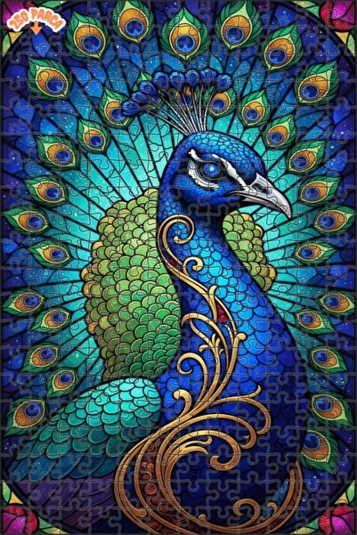 Esranın Dünyası Magnificent Peacock Stained Glass Look Wooden Puzzle Double-L...