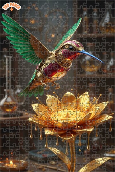 Esranın Dünyası Mechanical Hummingbird Golden Flower Art Double-Layer Framed ...