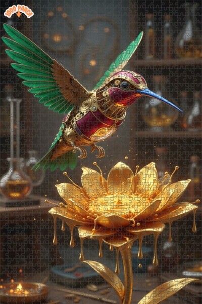 Esranın Dünyası Mechanical Hummingbird Golden Flower Art Double-Layer Framed ...