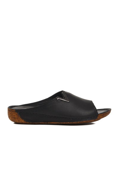 Aspor Black Genuine Leather Women's Flat Slippers